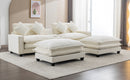 Chenille Upholstered Sectional Sofa with Removable Ottoman, USB Ports, Cup Holders, and Storage, Beige, 111'