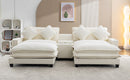 Chenille Upholstered Sectional Sofa with Removable Ottoman, USB Ports, Cup Holders, and Storage, Beige, 111'