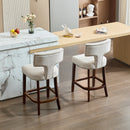 Mid Century Modern Counter Height Bar Stools Set of 2, Farmhouse Linen Fabric Upholstered Accent Chair Curved Backrest with Copper Nails around,Kitchen Chairs with Hardwood Frame, Beige