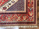 Belgium Power Loomed Rug 8x12, Geometric Medallions Persian Tribal Pattern, Vintage Wool Carpet, Ivory Red Blue