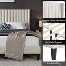 Queen Upholstered Platform Bed With Beige Headboard