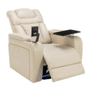 Home Theater Recliner with 270 Degree Swivel, PU Leather, Power Recliner with Tray Table, Phone Holder, Cup Holder, USB Port, White