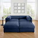 Modern Blue Chenille 2-Seater Sofa with Ottoman Storage and Cylindrical Support