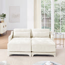 Elegant Beige Chenille Two-Seater Sofa with Ottomans and Lumbar Pillows