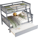 Twin Over Full Rubber Wood Bunk Bed with Trundle, Convertible Ladder and Guardrail, Detachable, Convertible Bed, with Twin Size Trundle  ,Grey