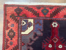 Persian Karajeh Runner Rug 3.6 x 9.5, Geometric Medallions, Tribal Village Rug, Navy Blue, Handmade
