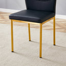 Luxury Simple Chair Set of 4 Black PU High Resilience Dining Chair with Metal Gold Legs