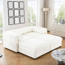 Stylish White Chenille 2-Seater Sofa with Ottoman Storage, Cylindrical Backrest and Armrests, Modern Fabric Loveseat