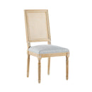 Rustic Weathered Finish French Country Dining Chairs Set - Elegant Cane Backrest & Upholstered Seats, Solid Rubberwood Frame, Grayish Green