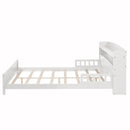Full Pine Wood Bed with Bookcase Headboard ,LED Motion Sensor Light, Bed Guardrails,White