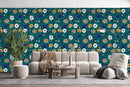 Green Wallpaper with Floral Pattern