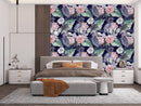 Grey Birds and Large Flowers Wallpaper