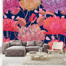 Dark Blue Wallpaper with Peonies