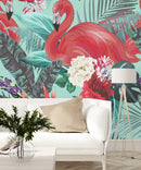 Flamingos Between Green Leaves  Wallpaper