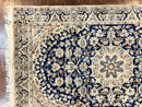Persian Nain Rug 3x5, Floral Medallion Oriental Carpet, Very Fine Hand Knotted Handmade Wool and Silk Highlights Rug, Vintage Semi Antique