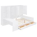 Full Size Wooden Daybed With Three Drawers, and All-in-One Cabinet, Desk and Shelves, White