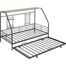 Twin Size Metal House Bed with Trundle, Black
