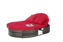 Outdoor Patio Round Daybed, Sun Bed with Adjustable Backrests and Foldable Cup Trays, Reclining Outdoor Lounger Wicker Rattan Patio Daybed with Cushions and Pillows for Backyard Poolside