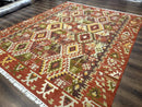 Turkish Kilim Rug 8x10, Geometric Design, Large Kilim Carpet