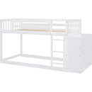 Twin over Twin Bunk Bed with 4 Drawers and 3 Shelves-White
