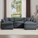 Modern Oversized Modular Cushion Sofa with Ottoman, Grey Corduroy L-Shaped Low Back Deep Seating Sofa Set