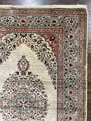 Silk Turkish Kayseri Rug 2x3, Very Finely Hand Knotted, Semi Open Field, Vintage, Silk Pile on Silk Foundation, 300 KPSI