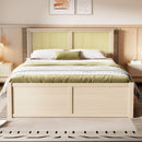 Queen Size Wood Storage Platform Bed with 4 Drawers, Rattan Headboard, Nature