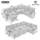U-Shaped Sectional Sofa Bed With Storage, Charging Ports, And Cup Holders - Brown