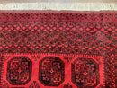 Afghan Turkoman Rug 7x10, Vintage Yamud Beshir Bokhara Carpet, Red and Black Bukhara Hand-Knotted Oriental Wool Handmade Rug, Elephant Foot
