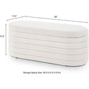 Modern Oval Storage Ottoman Bench, Upholstered Boucle Teddy Fabric End of Bed Bench with Storage, End of Bed Stool with Safety Hinge for Bedroom, Living Room, Entryway, White