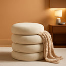 Beige Linen Upholstered Round Storage Ottoman Removable Lid