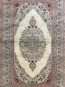 Silk Turkish Kayseri Rug 2x3, Very Finely Hand Knotted, Semi Open Field, Vintage, Silk Pile on Silk Foundation, 300 KPSI