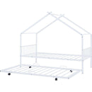 Twin Size Metal House Bed with Twin Size Trundle, White