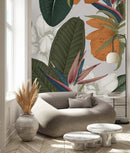 Grey Wallpaper with Green Plants