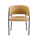 Modern Upholstered Arm Dining Chair Set of 2, Yellow Fabric, Metal Legs