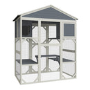 Gray Wooden Catio Outdoor Cat house Enclosure with Waterproof Top, 3 Platforms & 2 Napping House Small Pet Animal Cage