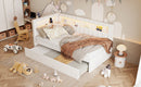 Upholstered Twin Size Platform Bed with USB Ports and LED Belt, With Trundle, White