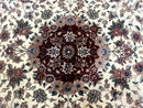 Round Sino Persian Rug 8x8, Wool and Silk, Floral Medallion, Ivory Dark Red