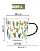 Cactus glass tea milk cups with llama pattern kitchen glassware