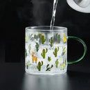 Cactus glass tea milk cups with llama pattern kitchen glassware