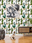 Cactuses and Succulents on White Background Wallpaper