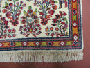 Small Persian Rug 2 x 3, Tiny Persian Sarouk Carpet, Cream Navy Blue Red, Floral Medallion, Vintage Wool Rug, Handmade Hand-Knotted Oriental Rug