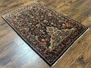 Antique Persian Rug 4x5, Navy Blue 1920s Carpet, Wool, Rare, Fine, Persian Hamadan Bidjar Carpet