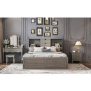 King Size Platform Bed with Storage Headboard and 8 Drawers, Gray