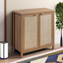 Sideboard Buffets Storage Cabinet - Boho Large Coffee Bar Cabinet with Rattan Decorated Door - Farmhouse Chest Credenza - Wood
