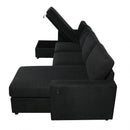 Convertible U-shaped Sectional Sofa with Storage Chaise Lounges and USB Ports, Black Twill Polyester, 103.9 Inches