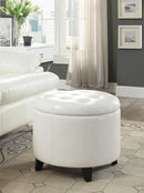 Round Storage Ottoman Ivory Faux Leather Nineteen Point Seven Five Inches