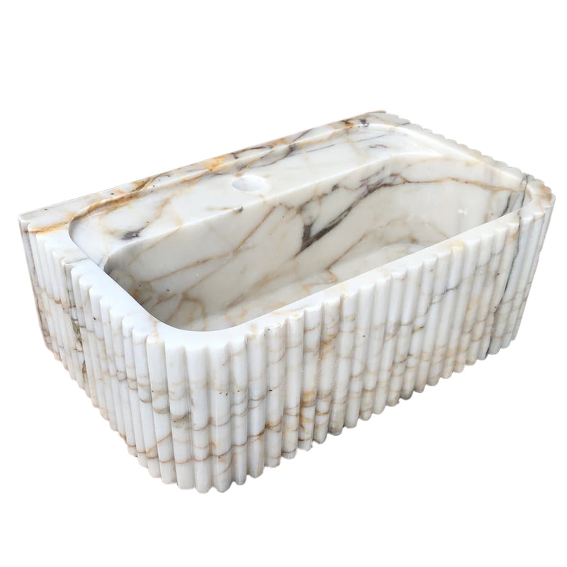 Calacatta Gold Marble Wall-mount Bathroom Vanity Sink Fluted (W)18" (L)36" (H)7" angle view