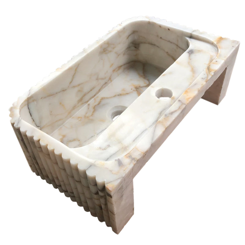 Calacatta Gold Marble Wall-mount Bathroom Vanity Sink Fluted (W)18" (L)36" (H)7" back view