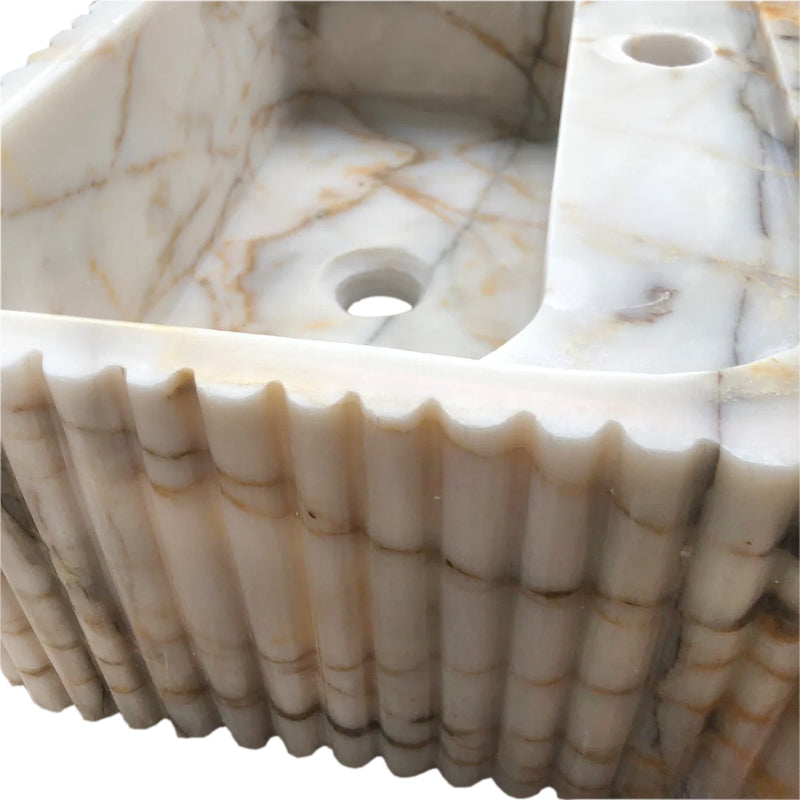 Calacatta Gold Marble Wall-mount Bathroom Vanity Sink Fluted (W)18" (L)36" (H)7" closeup view